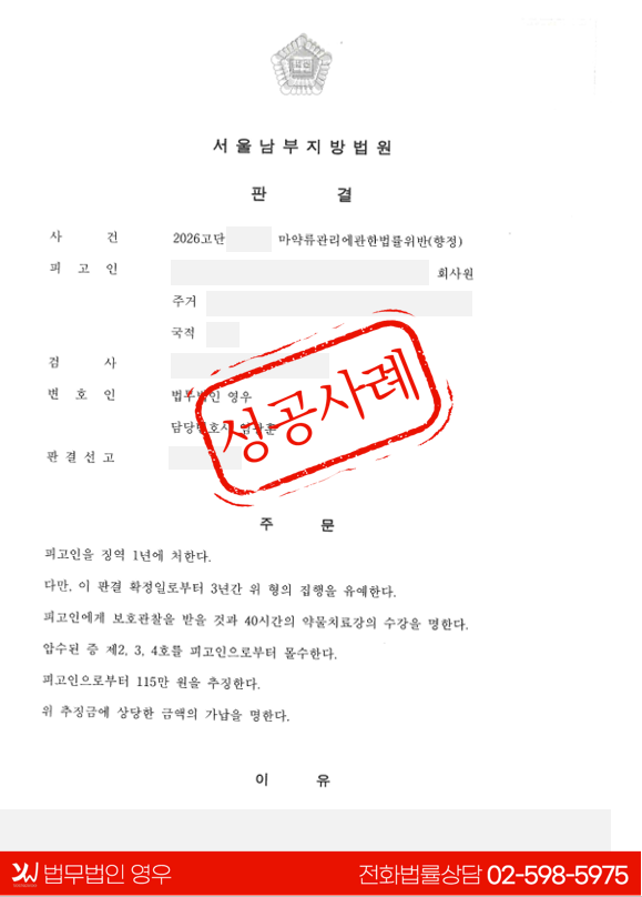 마약류관리에관한법률위반 - 수수·공모·매수까지 포함된 중한 혐의에서 집행유예 획득 대표 이미지