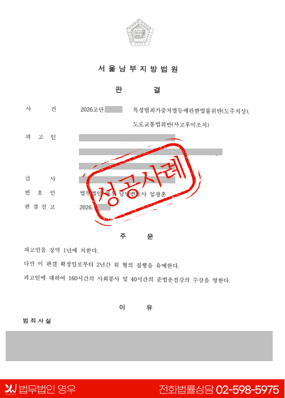  특정범죄가중처벌등에관한법률위반(도주치상) 실형 위기에서 집행유예로 대표 이미지