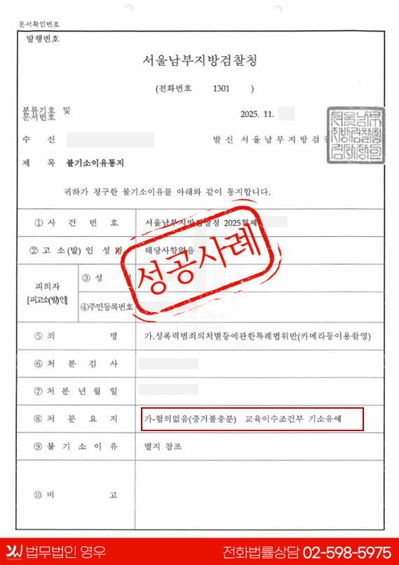  ‘카메라등이용촬영’ 혐의 중 일부 무혐의 및 선처 이끌어낸 사례 대표 이미지